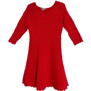 ANTONIO MELANI Women's Scarlet Red 3/4 Sleeves Scallop Bottom Dress Size Large
